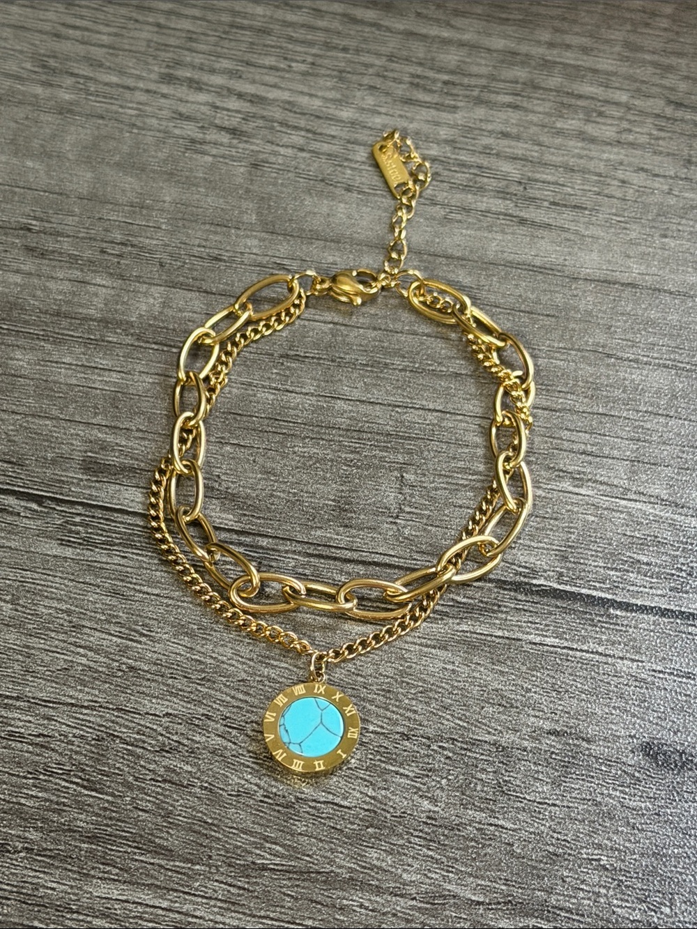 Layered Gold & Blue Roman Numeral Charm Bracelet